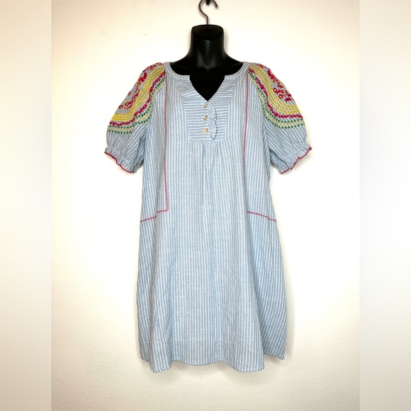 The Impeccable Pig Dresses & Skirts - The Impeccable Pig Womens Dress S Striped Floral Embroidery Cotton Boho Western